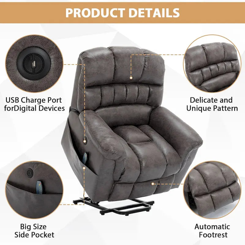 Poltrona Reclinabile Elettrica Extra Large da 107 cm con Massaggio e Riscaldamento