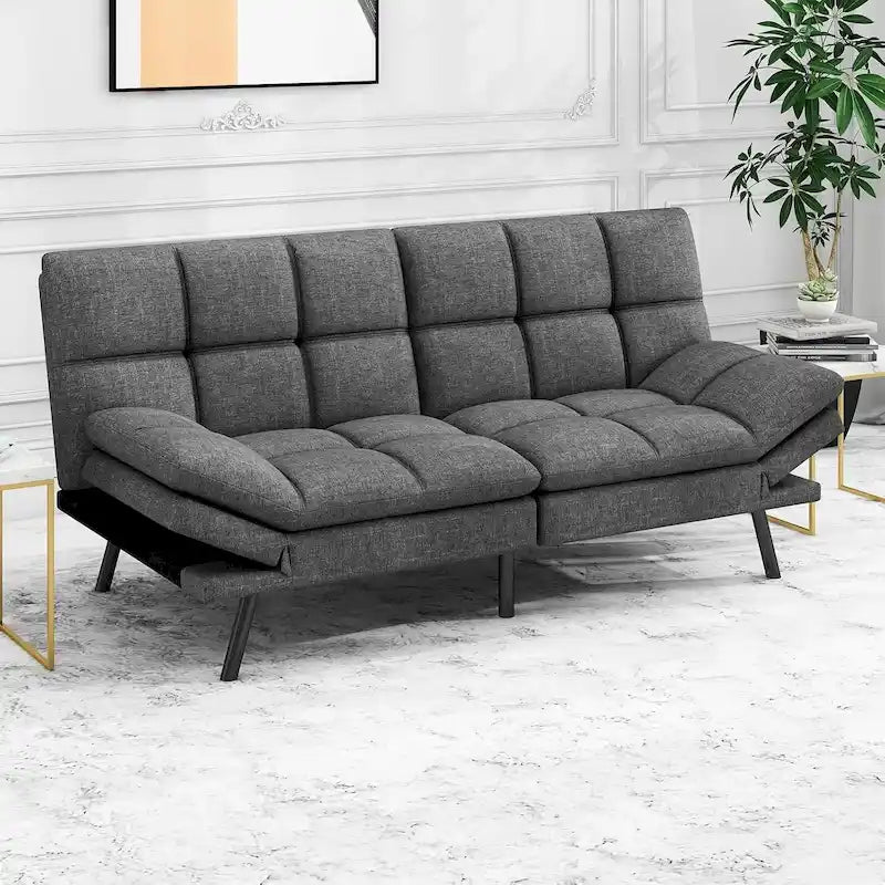 Divano Letto Futon, Divano Trasformabile Moderno con Braccioli Regolabili per Monolocale, Ufficio, Appartamento, Soggiorno Compatto