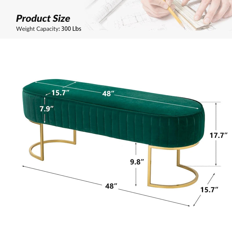 Panca imbottita Justo larga 122 cm con base in metallo