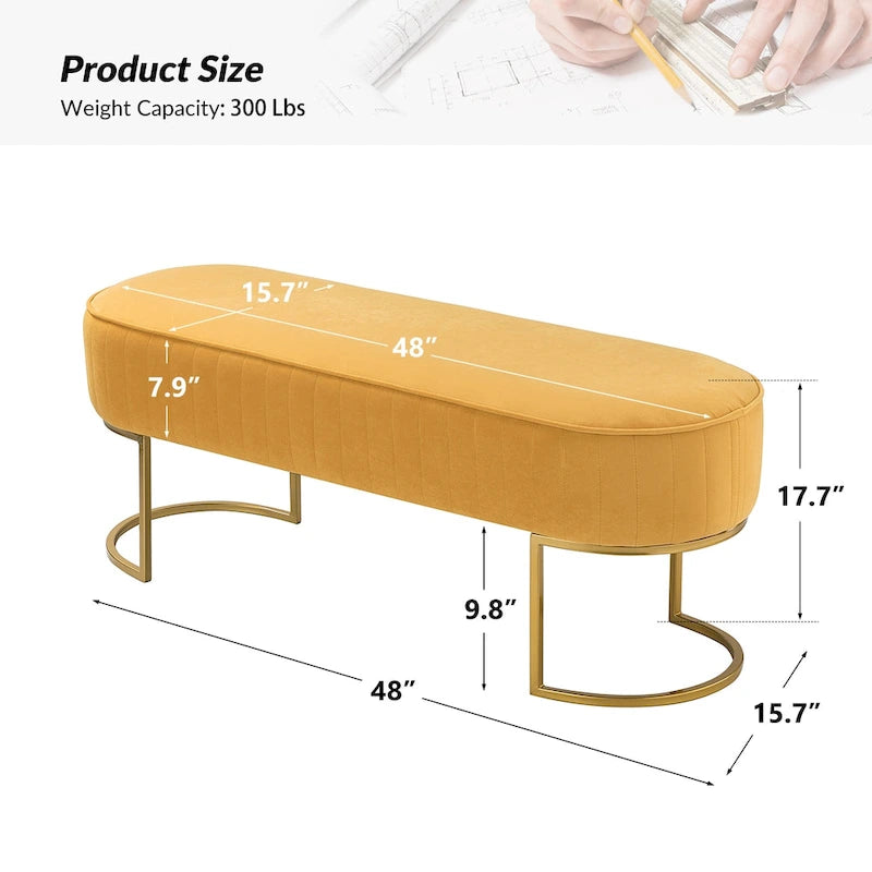Panca imbottita Justo larga 122 cm con base in metallo