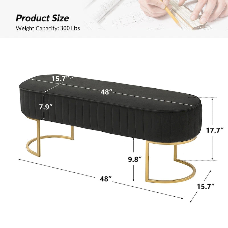 Panca imbottita Justo larga 122 cm con base in metallo