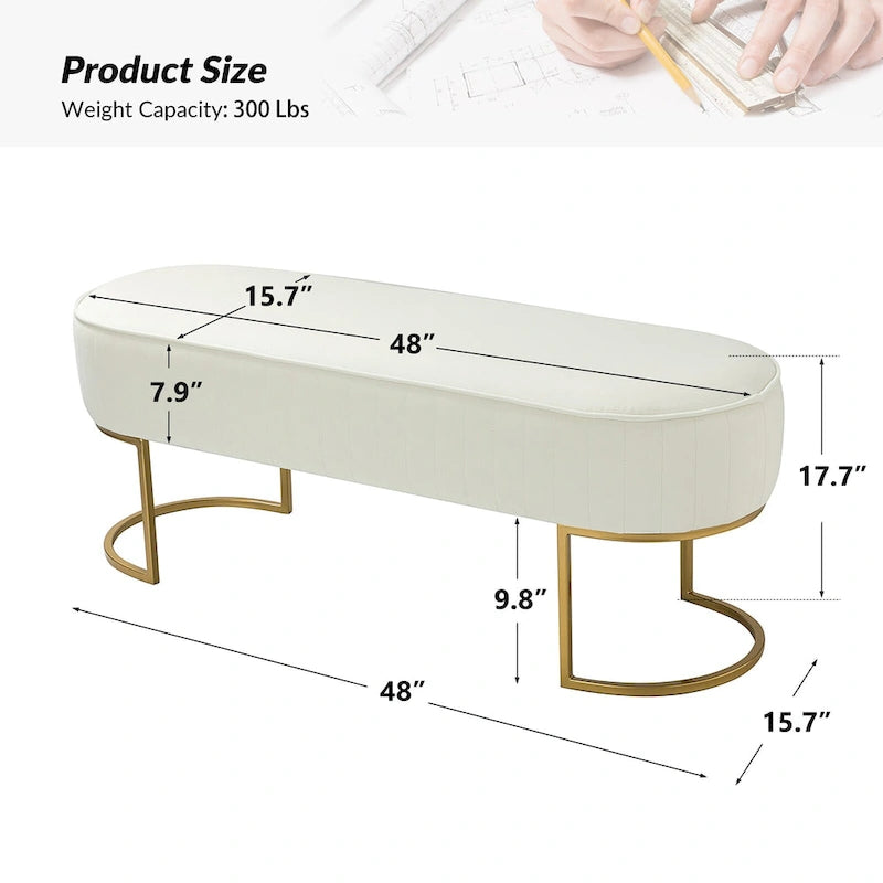 Panca imbottita Justo larga 122 cm con base in metallo
