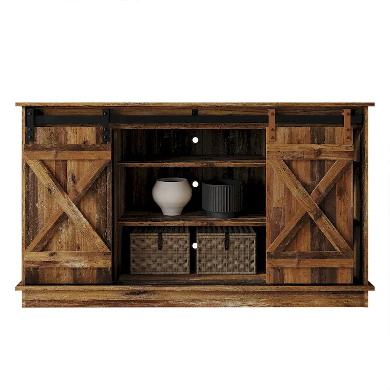 Mobile TV in legno a X con ripiani aperti in stile vintage
