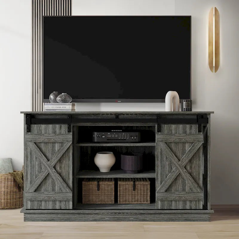 Mobile TV in legno a X con ripiani aperti in stile vintage