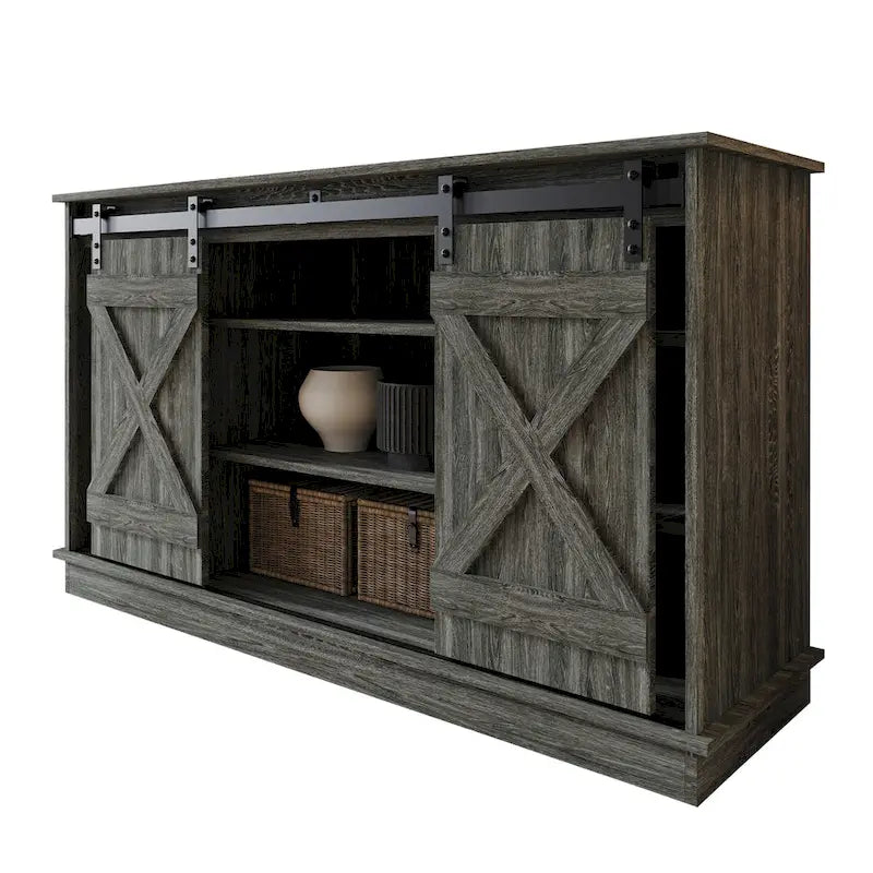 Mobile TV in legno a X con ripiani aperti in stile vintage