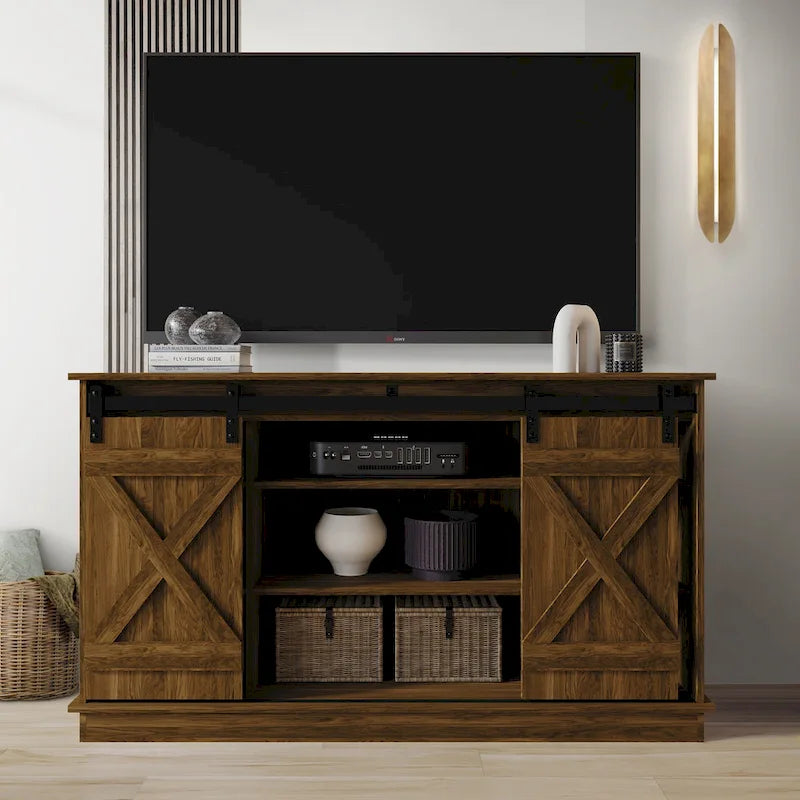 Mobile TV in legno a X con ripiani aperti in stile vintage