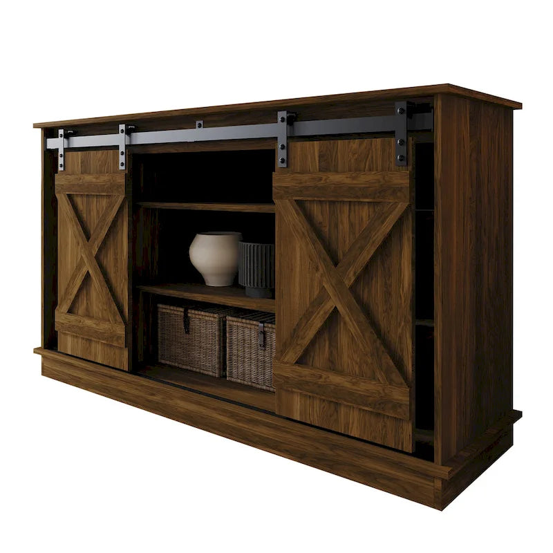 Mobile TV in legno a X con ripiani aperti in stile vintage