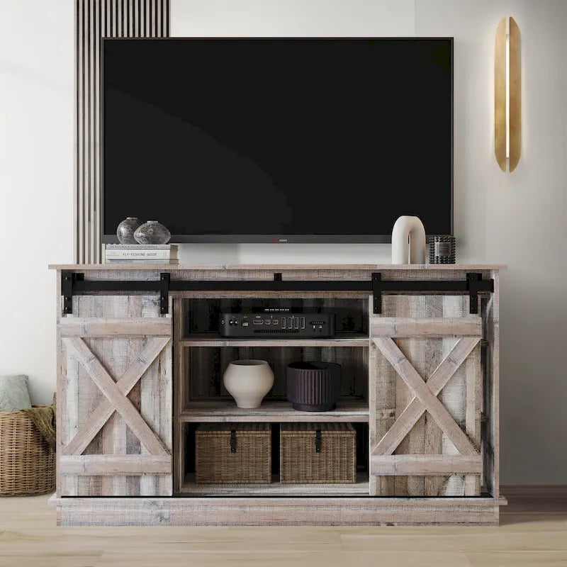 Mobile TV in legno a X con ripiani aperti in stile vintage
