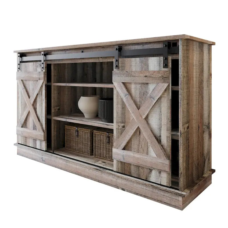 Mobile TV in legno a X con ripiani aperti in stile vintage