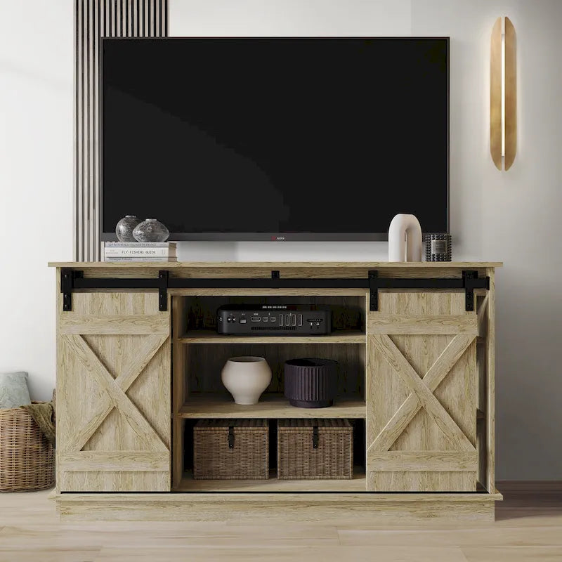 Mobile TV in legno a X con ripiani aperti in stile vintage