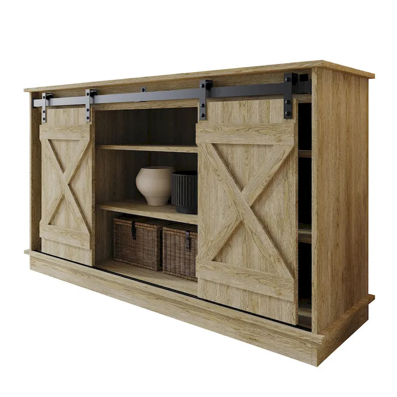 Mobile TV in legno a X con ripiani aperti in stile vintage