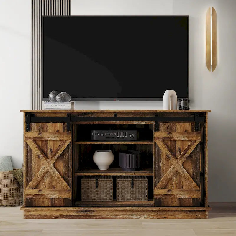Mobile TV in legno a X con ripiani aperti in stile vintage