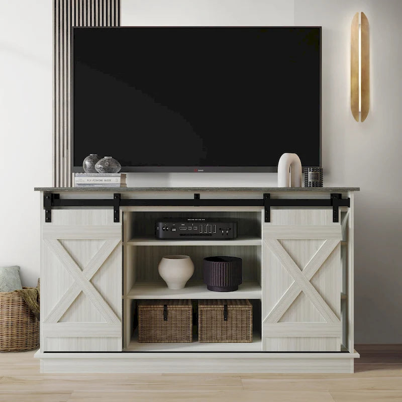 Mobile TV in legno a X con ripiani aperti in stile vintage