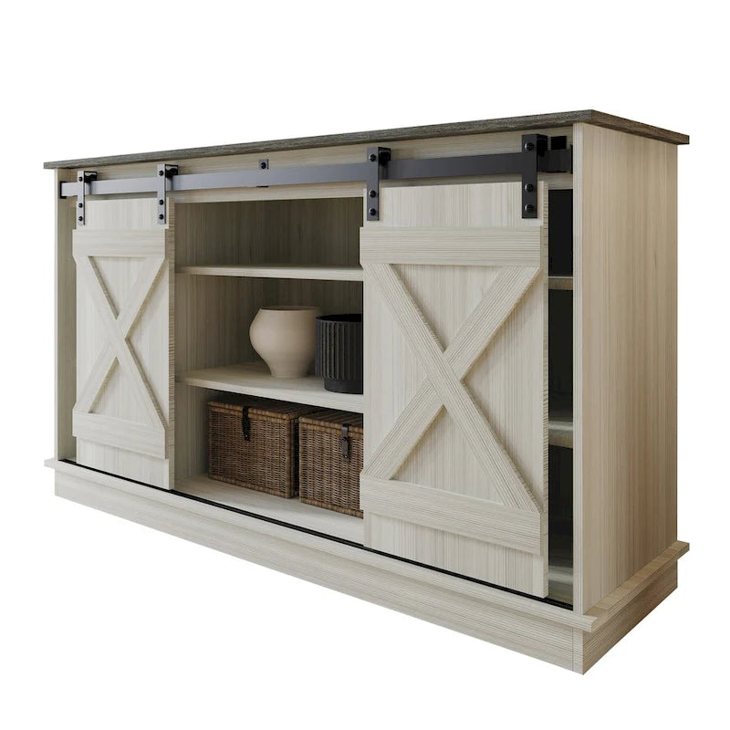 Mobile TV in legno a X con ripiani aperti in stile vintage