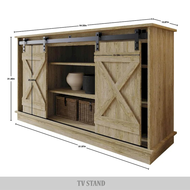 Mobile TV in legno a X con ripiani aperti in stile vintage