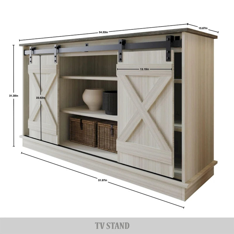 Mobile TV in legno a X con ripiani aperti in stile vintage