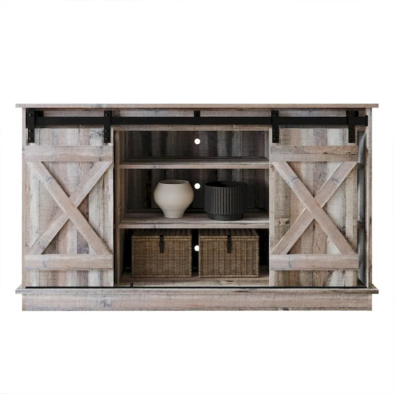 Mobile TV in legno a X con ripiani aperti in stile vintage