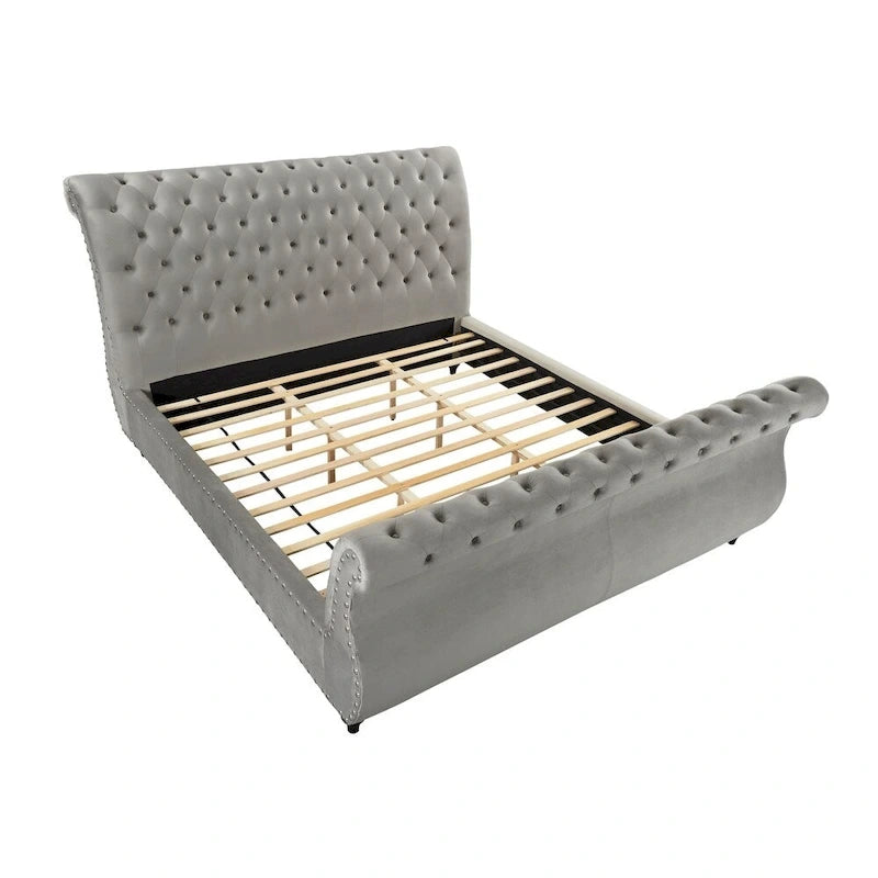 Letto a slitta rivestito in velluto Evora Grey