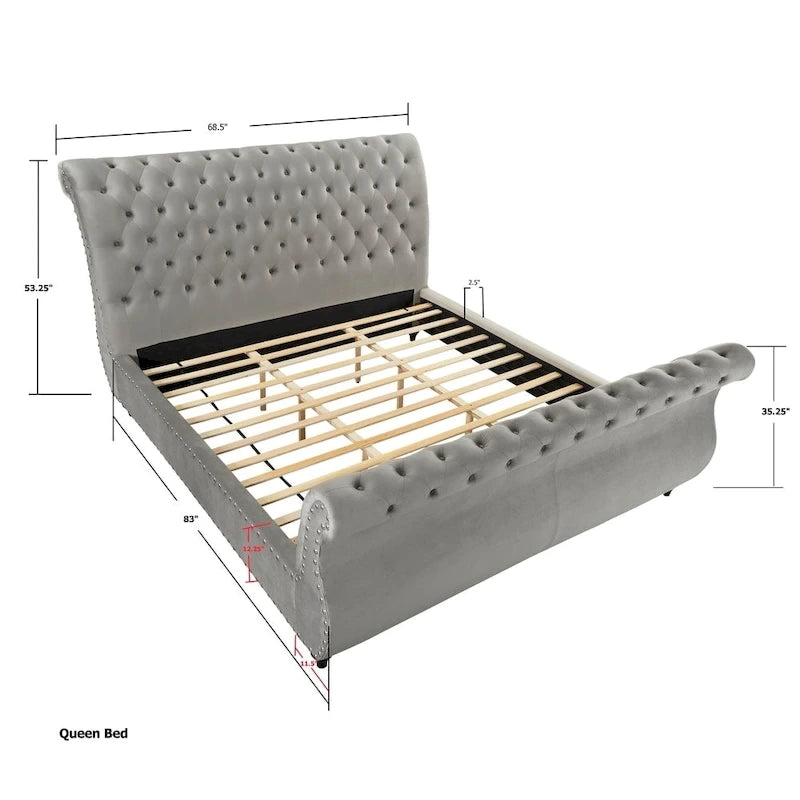 Letto a slitta rivestito in velluto Evora Grey