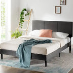 Letto imbottito grigio con struttura a doghe in legno
