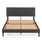 Letto imbottito grigio con struttura a doghe in legno