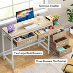 Scrivania per computer con 5 cassetti, Scrivania da studio con schedario reversibile per ufficio domestico