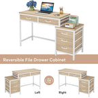 Scrivania per computer con 5 cassetti, Scrivania da studio con schedario reversibile per ufficio domestico
