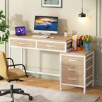 Scrivania per computer con 5 cassetti, Scrivania da studio con schedario reversibile per ufficio domestico