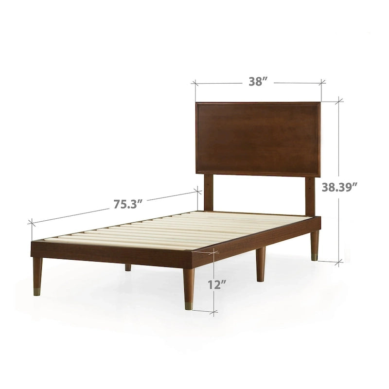 Letto a piattaforma Deluxe in legno di metà secolo con testiera