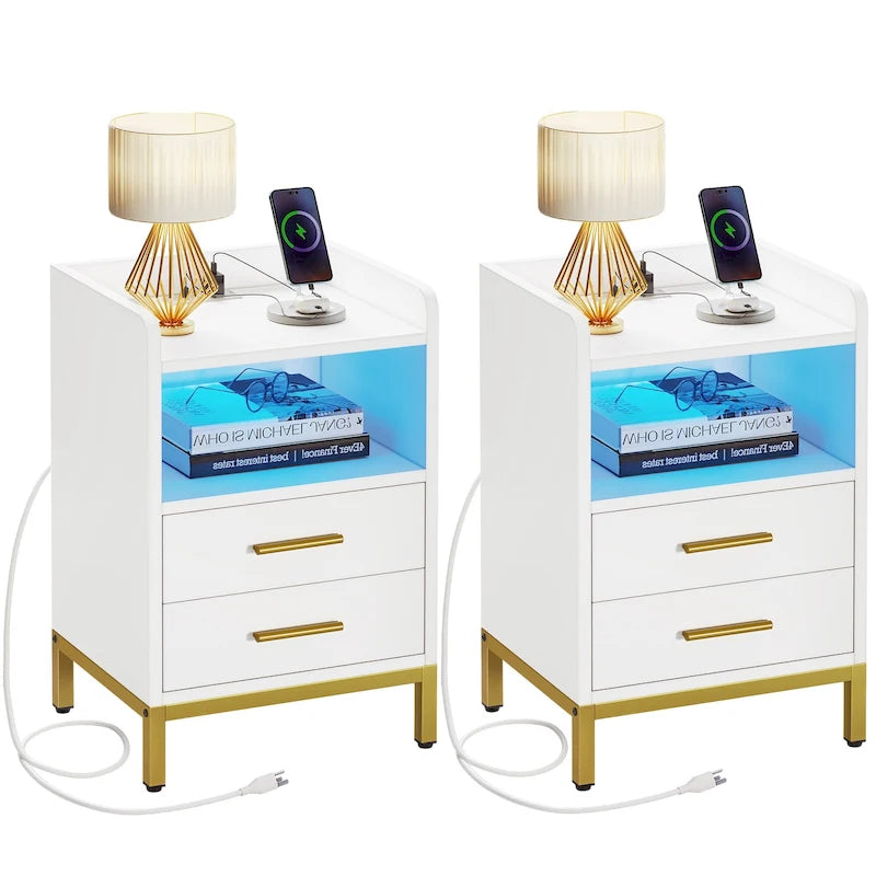 Set di 2 comodini con 2 cassetti e ripiano aperto