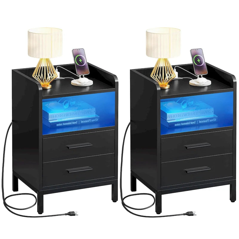 Set di 2 comodini con 2 cassetti e ripiano aperto