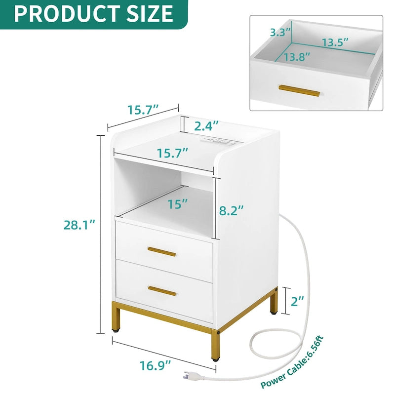 Set di 2 comodini con 2 cassetti e ripiano aperto