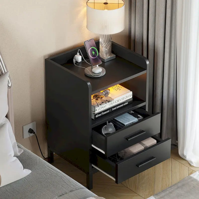 Set di 2 comodini con 2 cassetti e ripiano aperto