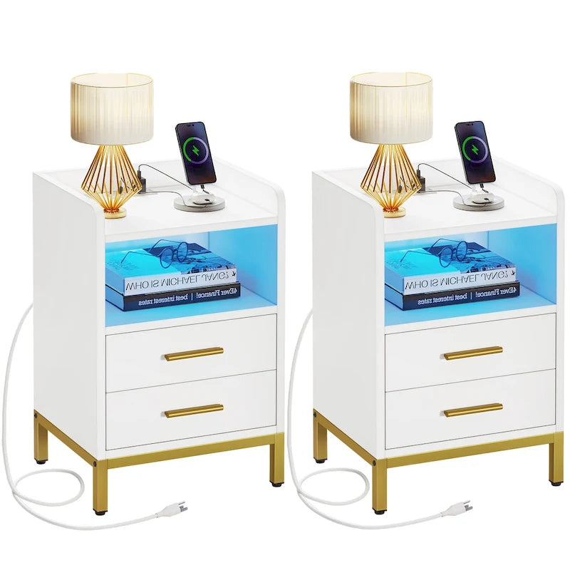 Set di 2 comodini con 2 cassetti e ripiano aperto