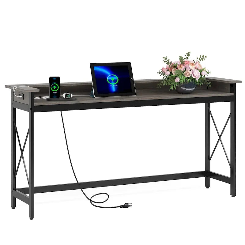 Divano Tavolo con prese e porte USB, Tavolo Console da Ingresso Lungo 70.9 pollici