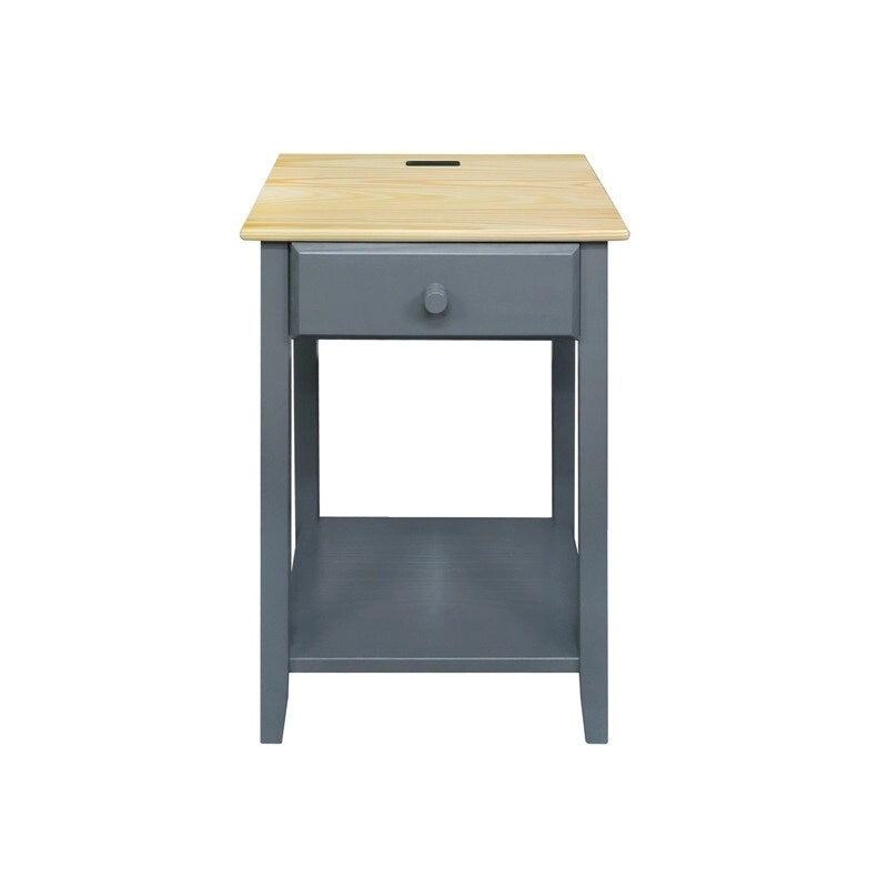 Comodino a 1 cassetto in legno massello con ripiano a giorno