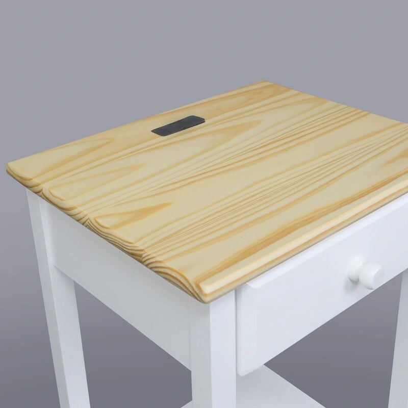 Comodino a 1 cassetto in legno massello con ripiano a giorno