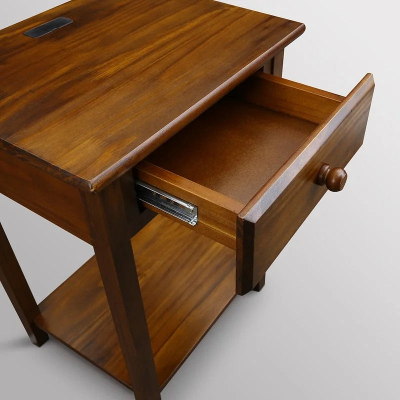 Comodino a 1 cassetto in legno massello con ripiano a giorno
