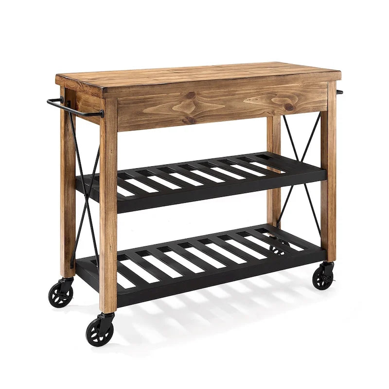 Carrello da cucina in legno massello Roots con ripiani e ruote