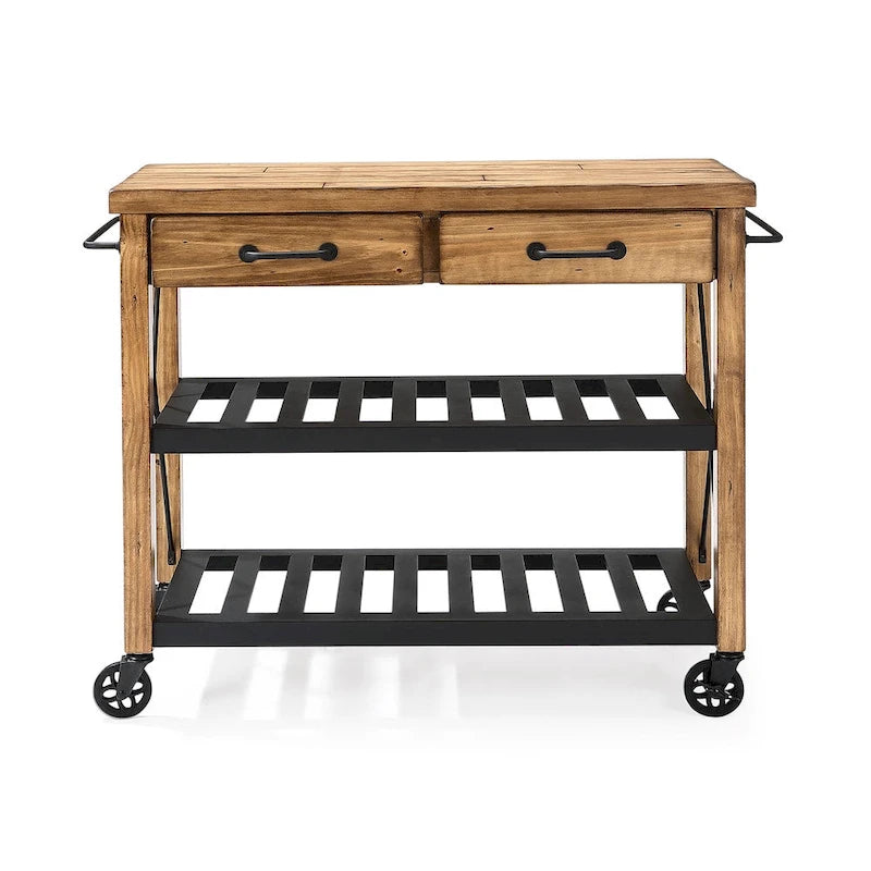 Carrello da cucina in legno massello Roots con ripiani e ruote