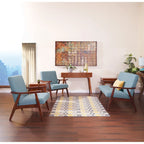 Poltrona Karkkila Mid-Century imbottita con gambe in legno