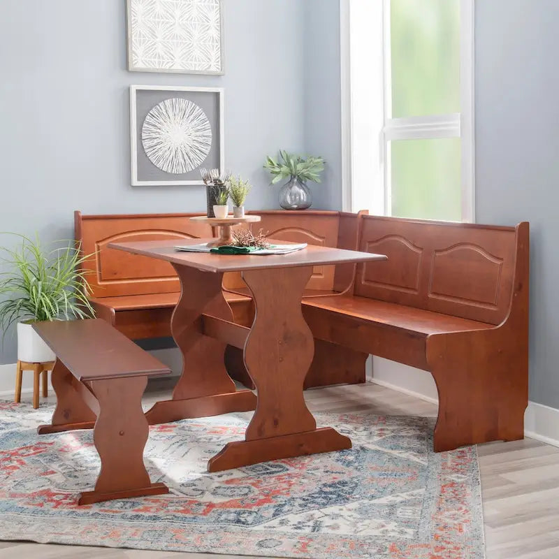 Set da pranzo in 3 pezzi con panca e angolo colazione, color noce