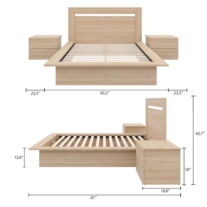 Set mobili camera da letto Malibu 4 pezzi con letto e comò
