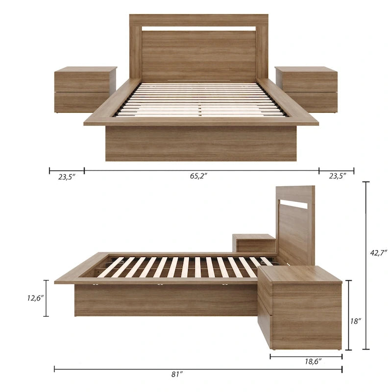 Set mobili camera da letto Malibu 4 pezzi con letto e comò