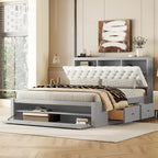 Letto a piattaforma con testiera contenitore, scarpiera e 4 cassetti