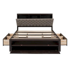 Letto a piattaforma con testiera contenitore, scarpiera e 4 cassetti