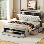 Letto a piattaforma con testiera contenitore, scarpiera e 4 cassetti