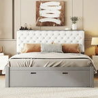 Letto a piattaforma con testiera contenitore, scarpiera e 4 cassetti