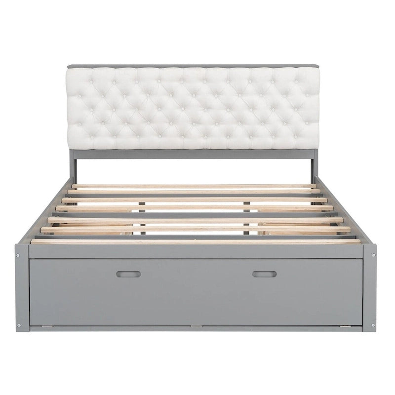 Letto a piattaforma con testiera contenitore, scarpiera e 4 cassetti