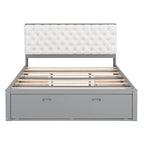 Letto a piattaforma con testiera contenitore, scarpiera e 4 cassetti
